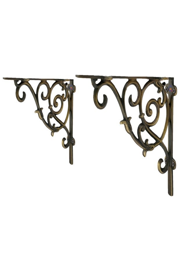 GHAR DWAR Metal Handcrafted Shelf Bracket for The Floating Shelves L Angle Decorative L Shaped Corner Brace Joint Heavy Duty Wall Mounted Shelf Support Corner Brace Holder (Pack of 2, Brass Antiq) - Image 1